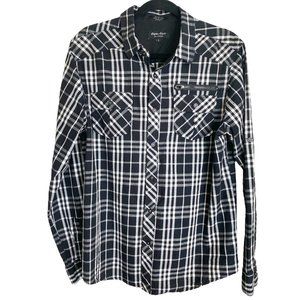 Eighty Eight Platinum Mens Black and White Plaid Button Down Shirt Size L